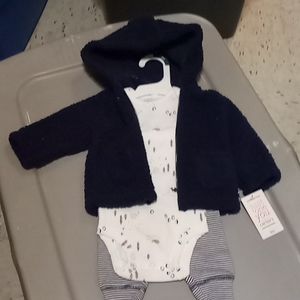 -Brand New 3-piece Matching Set Carter's Fleece Baby boy  Winter Outfit